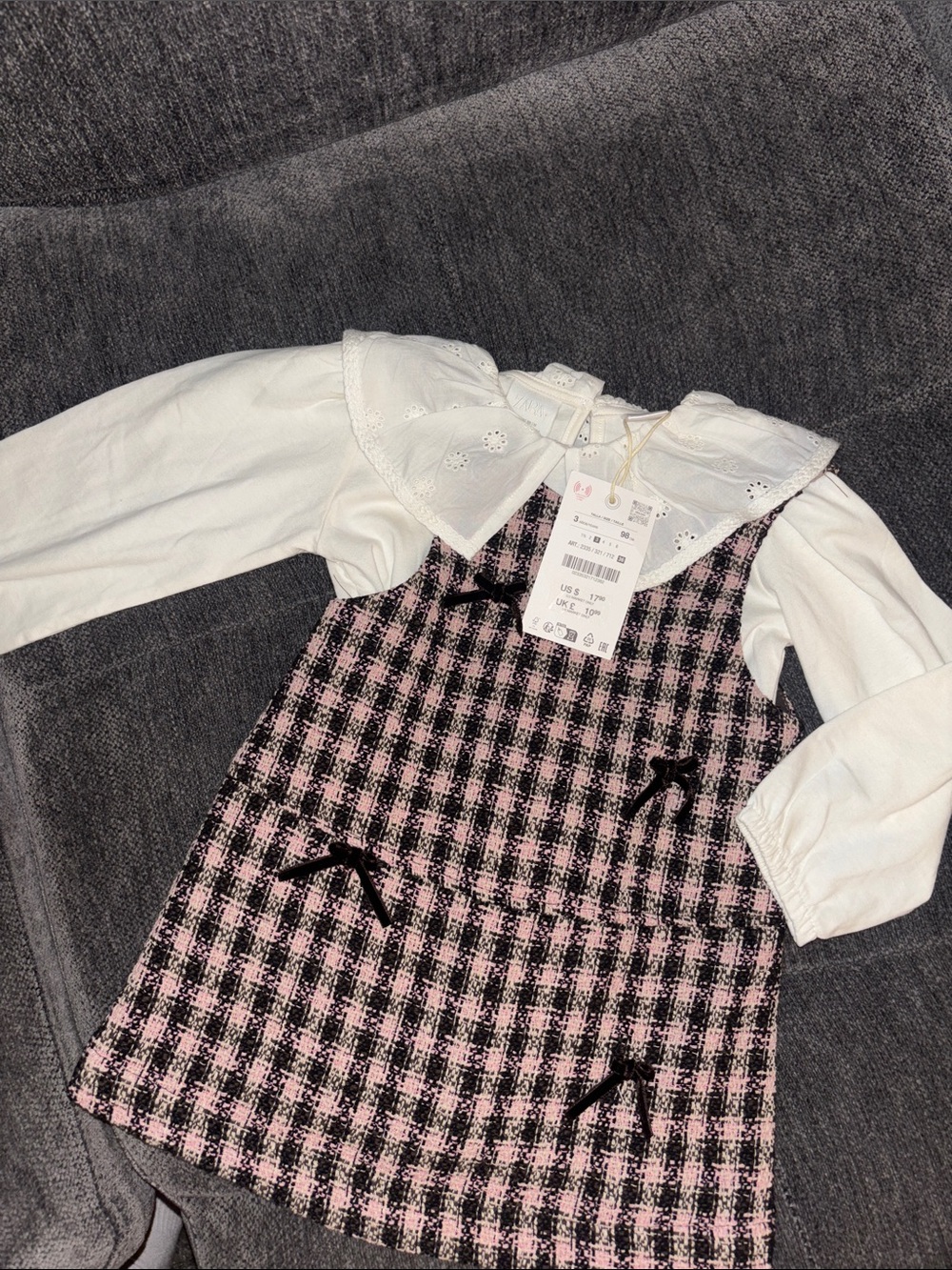 NWT Zara Plaid Dress with Bow Details and Long Sleeve Blouse